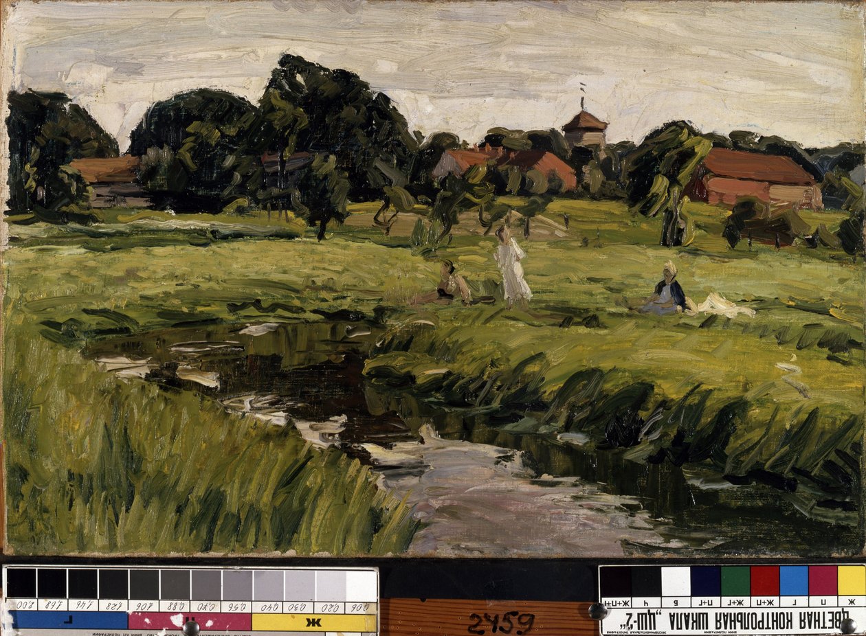 "Children at a creek" (Children at a creek) Målning av Johannes Hansch (1875-1946) (expressionism) Olja på duk. Mått 37x44 cm Mikalojus Konstantinas Ciurlionis Fine Arts Museum, Kaunas, Litauen av J. Hansch