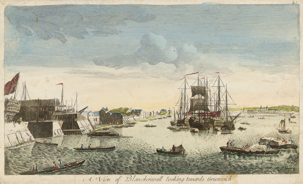 Vy över Blackwall mot Greenwich av J. Heudelot