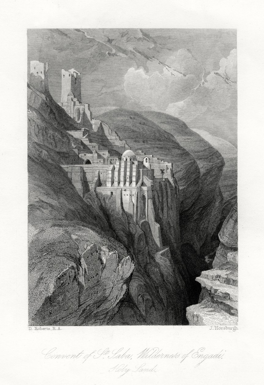 Klostret St Saba, vildmarken Engadi, Heliga landet, 1800-talet. av J. Horsburgh