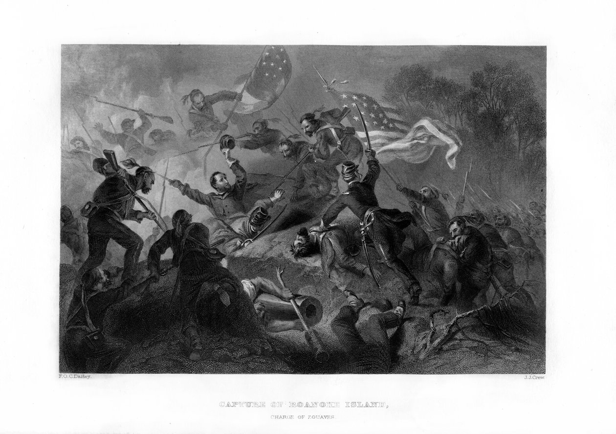Zouavernas anklagelse, fångst av Roanoke Island, North Carolina, 1862-1867. av J. J. Crew