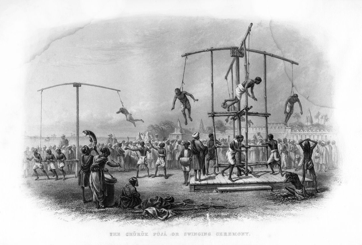 Churuk Puja eller svängningsceremonin, Indien, 1800-talet. av J. J. Crew