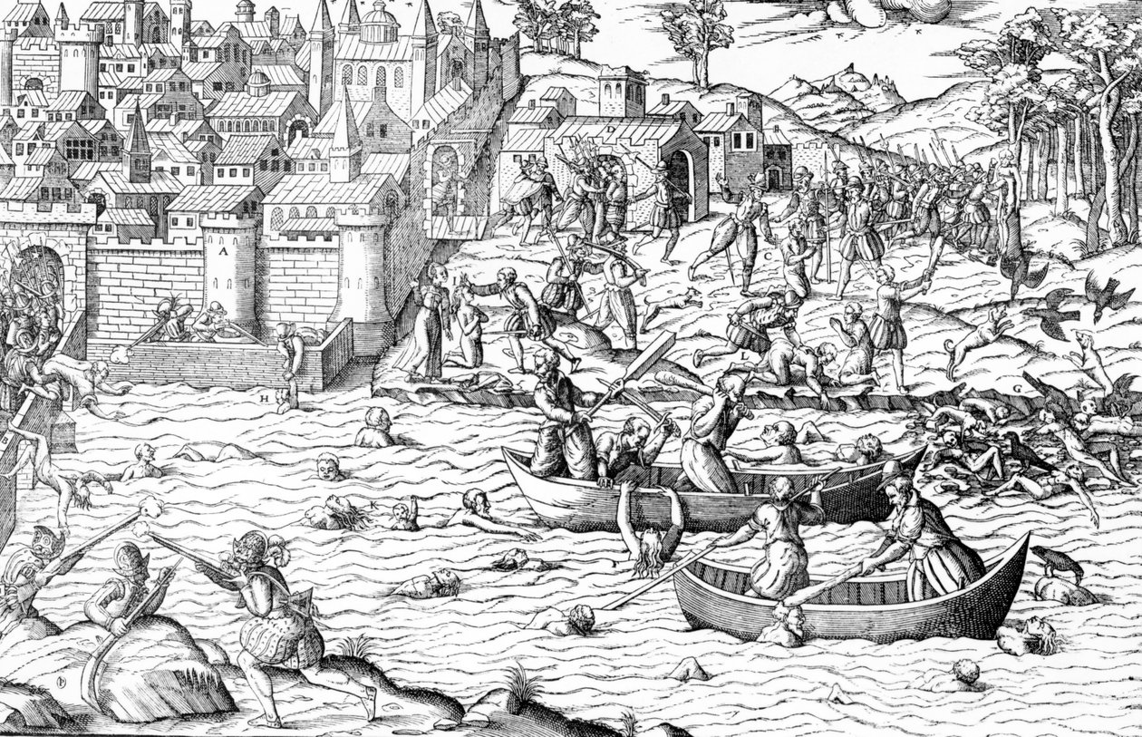 Massakern i Tours, från "Les Guerres de Religion av J. J. & Tortorel J. (fl.1568-92) Perrissin