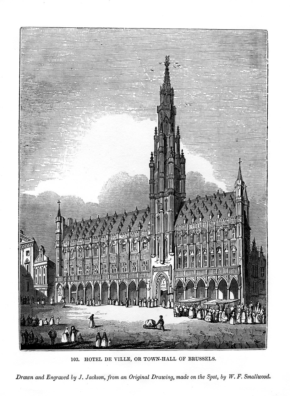 Hotel de Ville, eller Bryssels stadshus, 1843 av J. Jackson