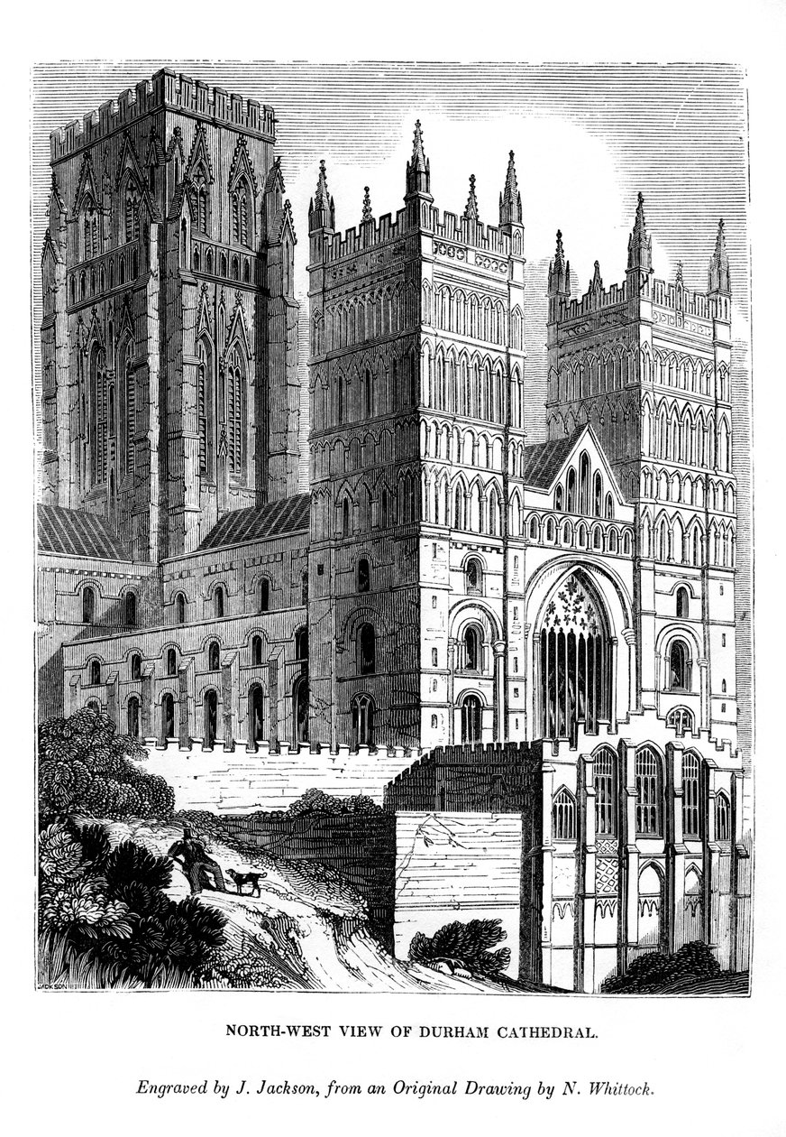 Nordvästlig utsikt över Durham Cathedral, 1843 av J. Jackson
