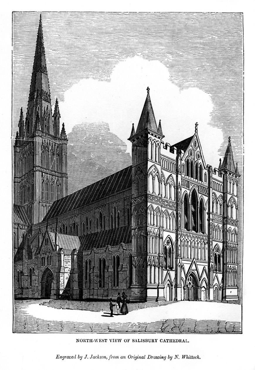 Nordvästlig utsikt över Salisbury Cathedral, 1843 av J. Jackson