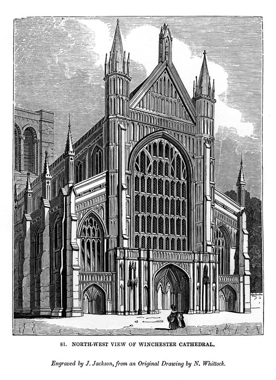 Nordvästlig utsikt över Winchester Cathedral, 1843 av J. Jackson