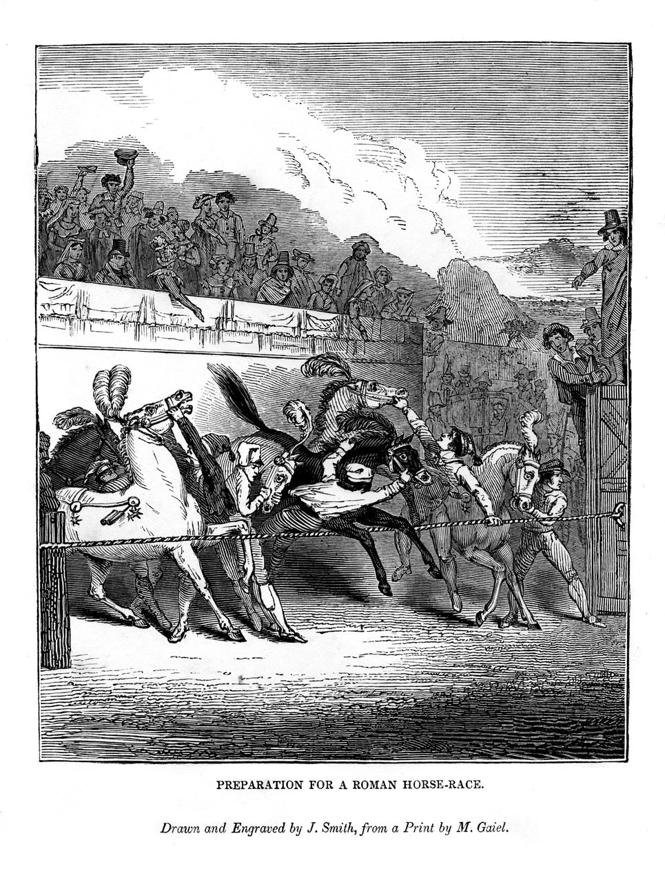 Förberedelse för en romersk hästkapplöpning, 1843 av J. Jackson