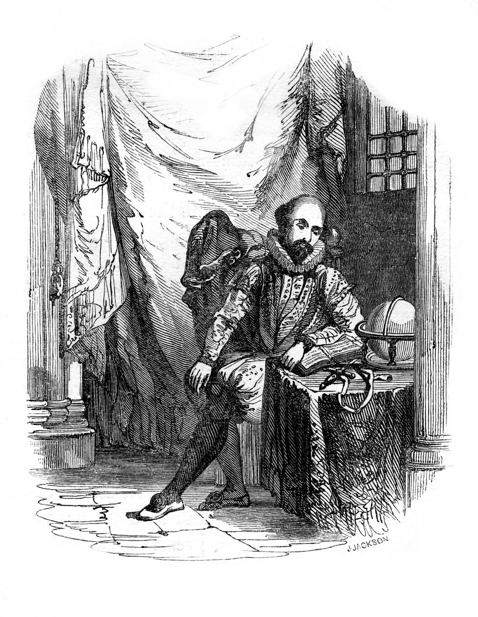 Sir Walter Raleigh i Tower of London, 1603-1616 1836. av J. Jackson