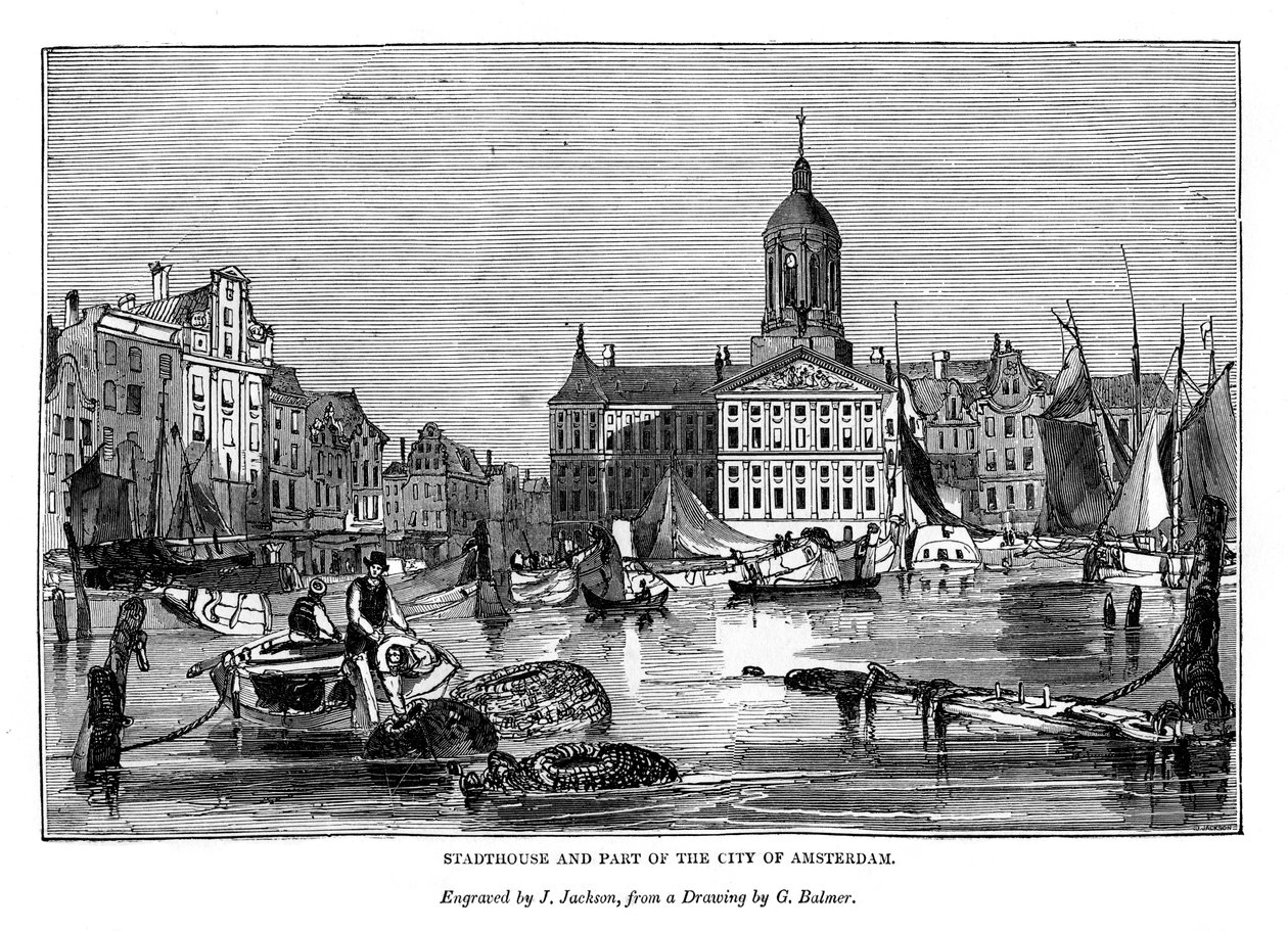 Stadthouse och en del av staden Amsterdam, 1843 av J. Jackson
