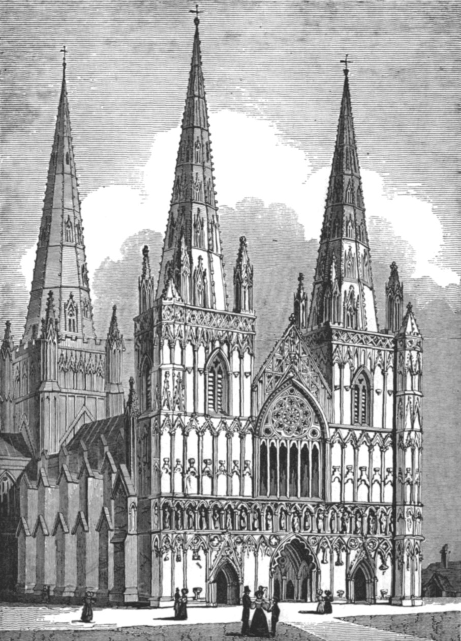 Västra fronten av Lichfield Cathedral, Staffordshire, c1843 av J. Jackson