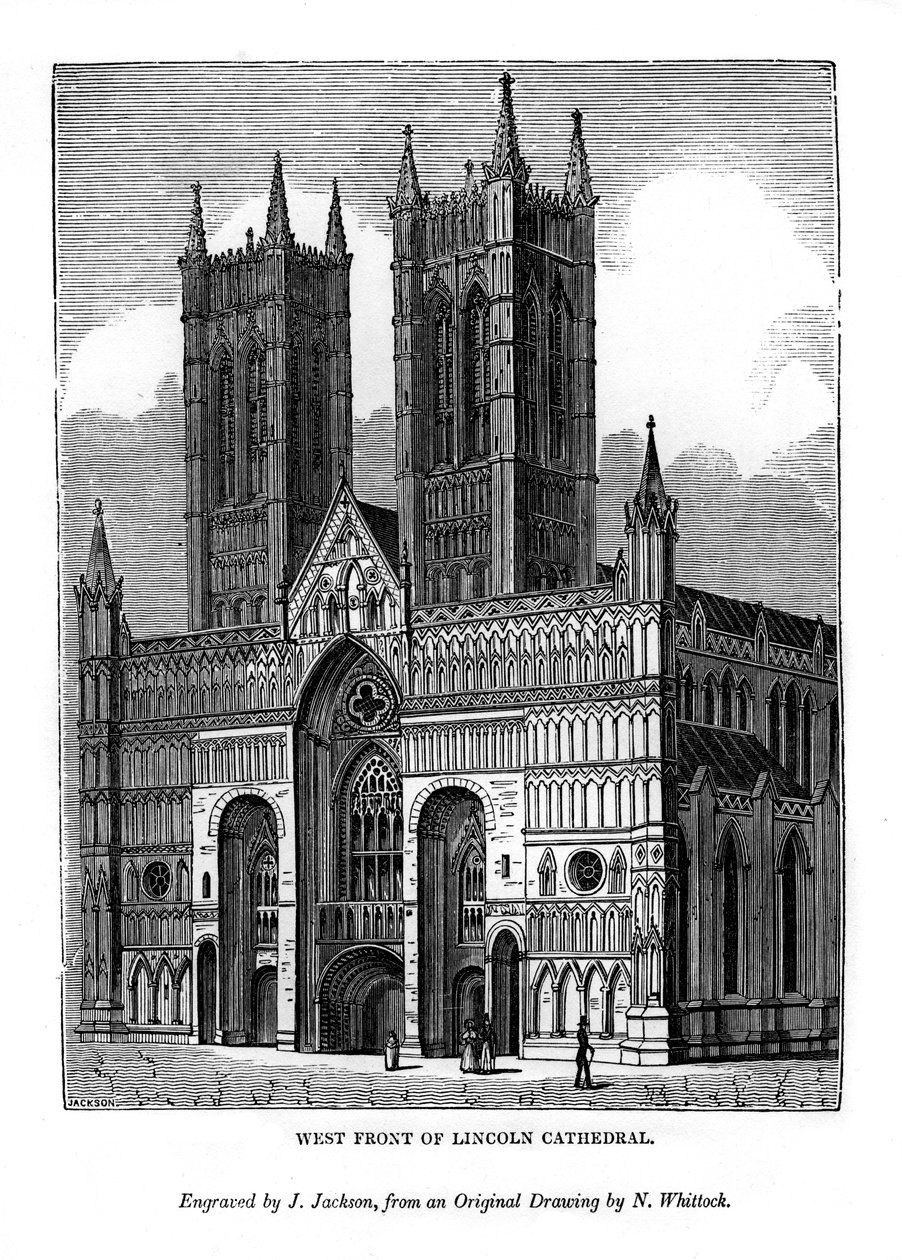 Västra fronten av Lincoln Cathedral, 1843 av J. Jackson