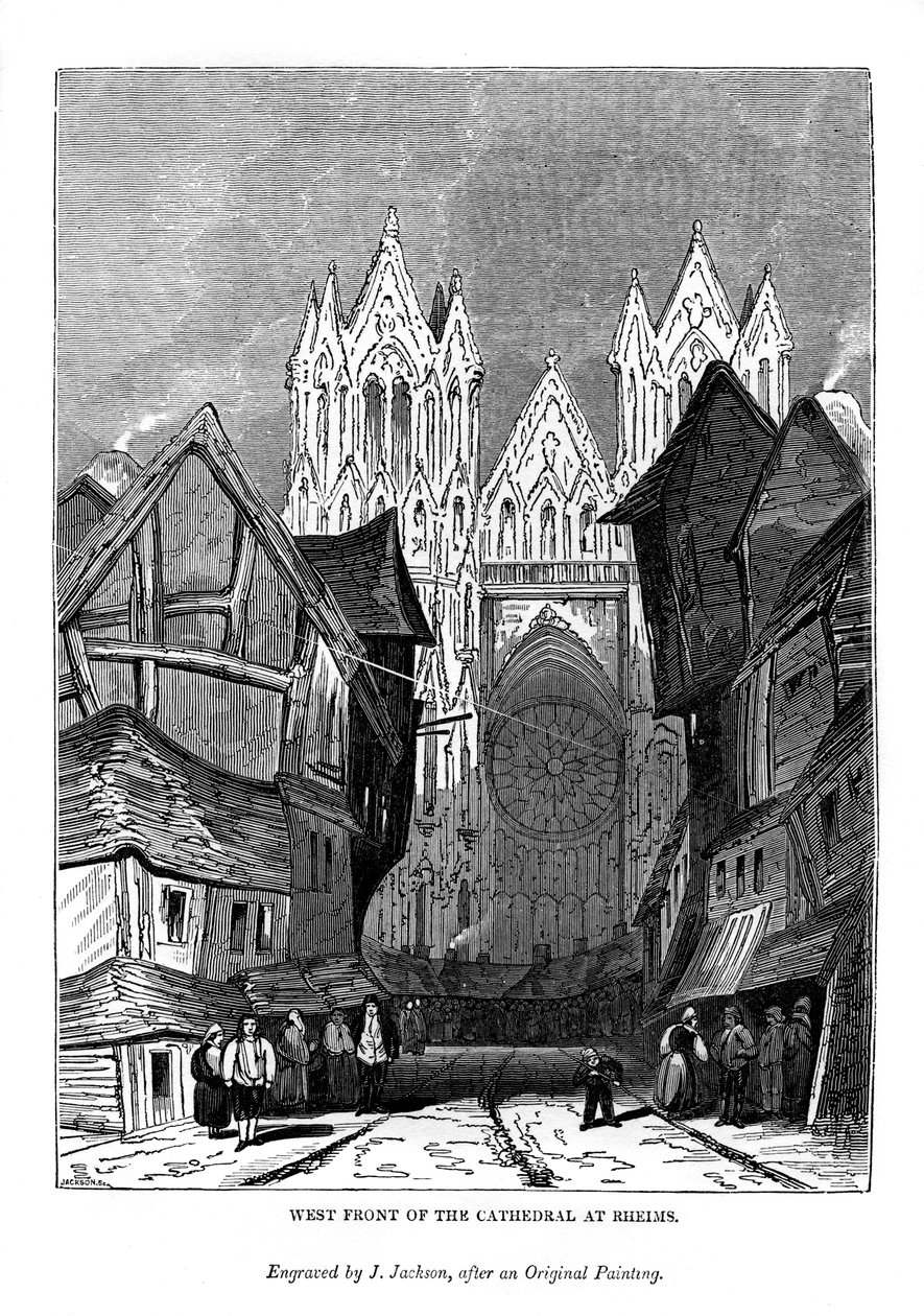 Västra fronten av katedralen i Reims, 1843 av J. Jackson