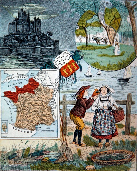 Normandie och Bretagne, illustration för "Le Tour de France" av Marie de Grandmaison av J. Maurel