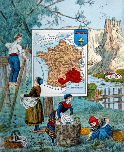 Provence, illustration för "Le Tour de France" av Marie de Grandmaison av J. Maurel