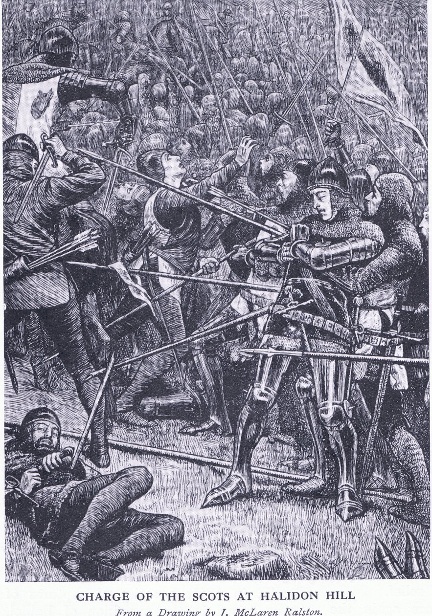 Charge of the Scots at Halidon Hill, från Cassells History of the British People publicerad av Waverley Book Company Limited, ca 1940 av J McLaren Ralston