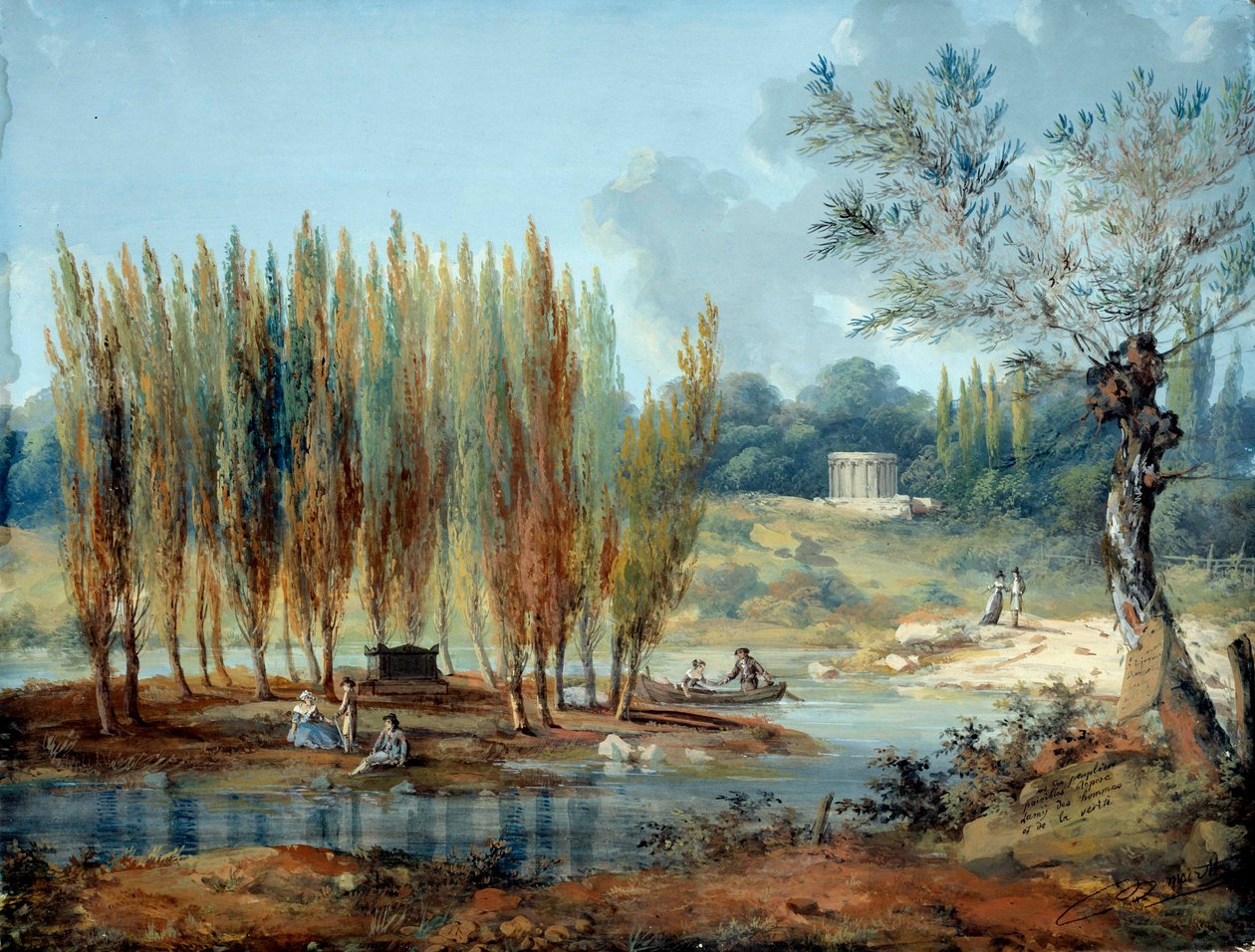 Utsikt över den schweiziske filosofen Jean Jacques Rousseaus (1712-1778) grav i Ermenonville (Oise) Målning av J. Moreth (1700-talet) Paris musee Carnavalet av J. Moreth