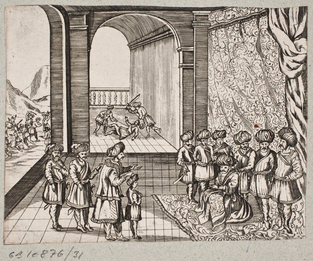 Illustration till Adam Olearius, "Persian Rosenthal av en genial poet Schich Saadi […]", Schleswig 1660 av J. Muller