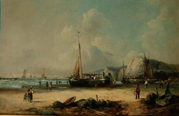 Fiskebåtar på stranden av J. Mundell