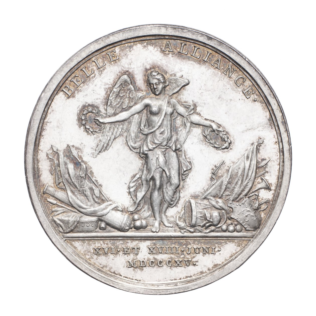 Medalj till minne av hertigen av Wellington och fältmarskalk von Blücher 1815, ca 1815 (silver) av J. N. Lang