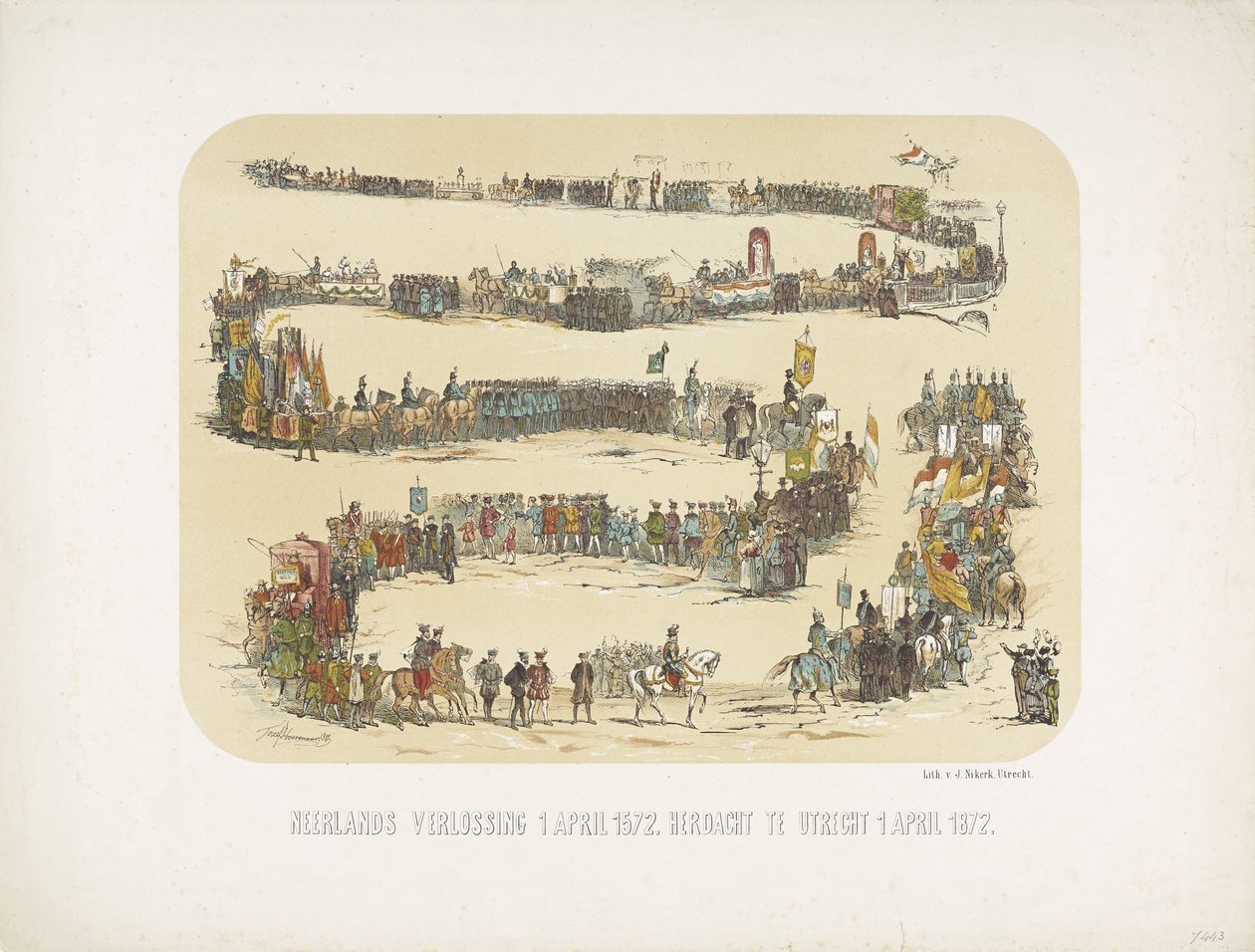 Holländsk inlösen 1 april 1572. Firas i Utrecht 1 april 1872 (titel på objekt) av J. Nikerk