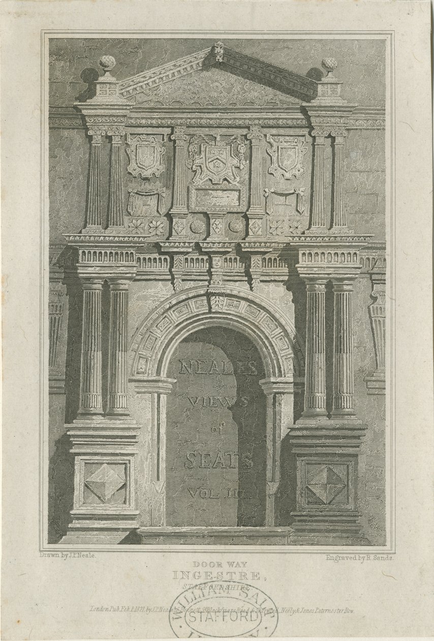 Ingestre Hall - Dörröppning: gravyr, nd [c 1821] (tryck) av John Preston Neale
