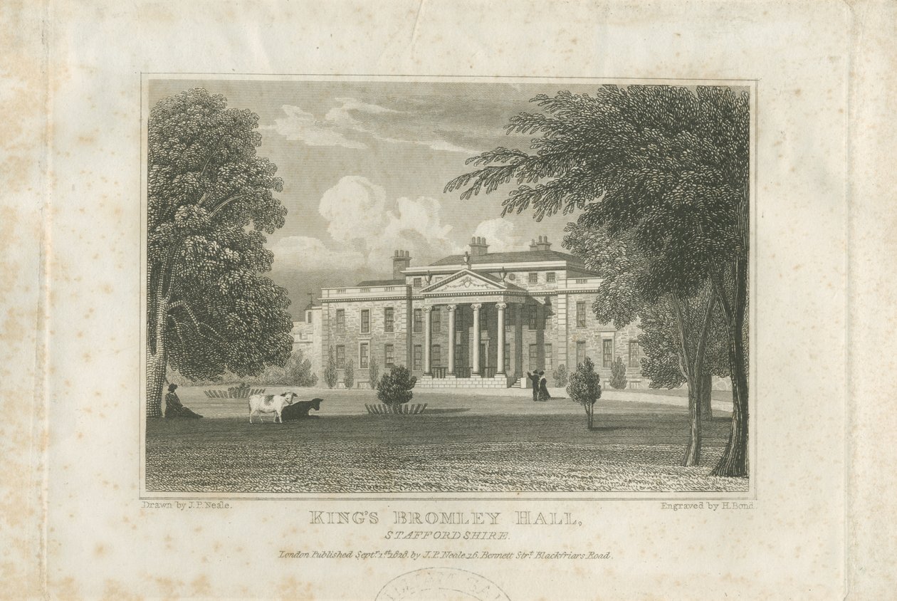 Kings Bromley Hall: gravyr, nd [c 1828] (tryck) av John Preston Neale