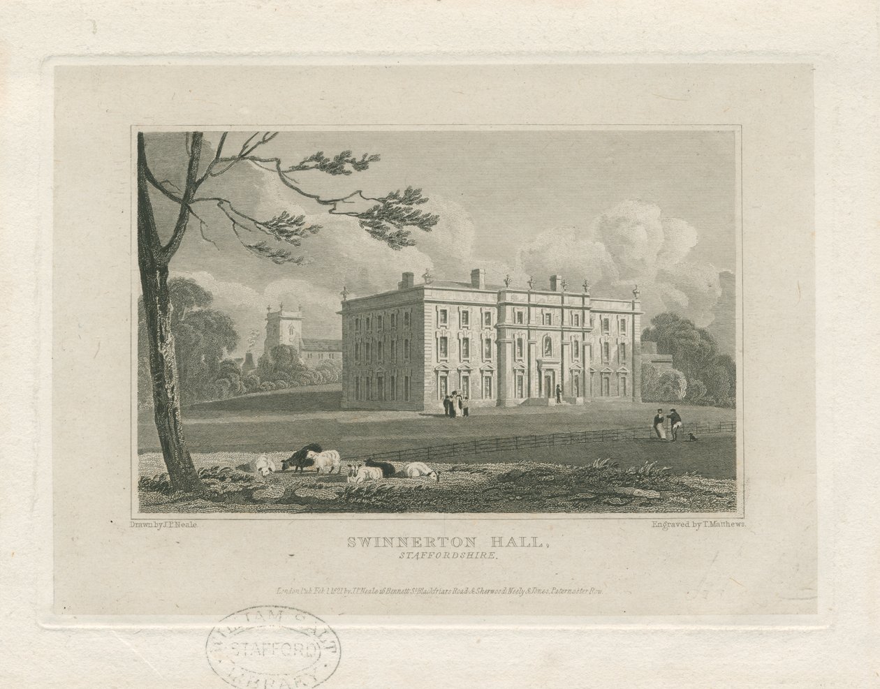 Swynnerton Hall: gravyr, nd [c 1821] (tryck) av John Preston Neale