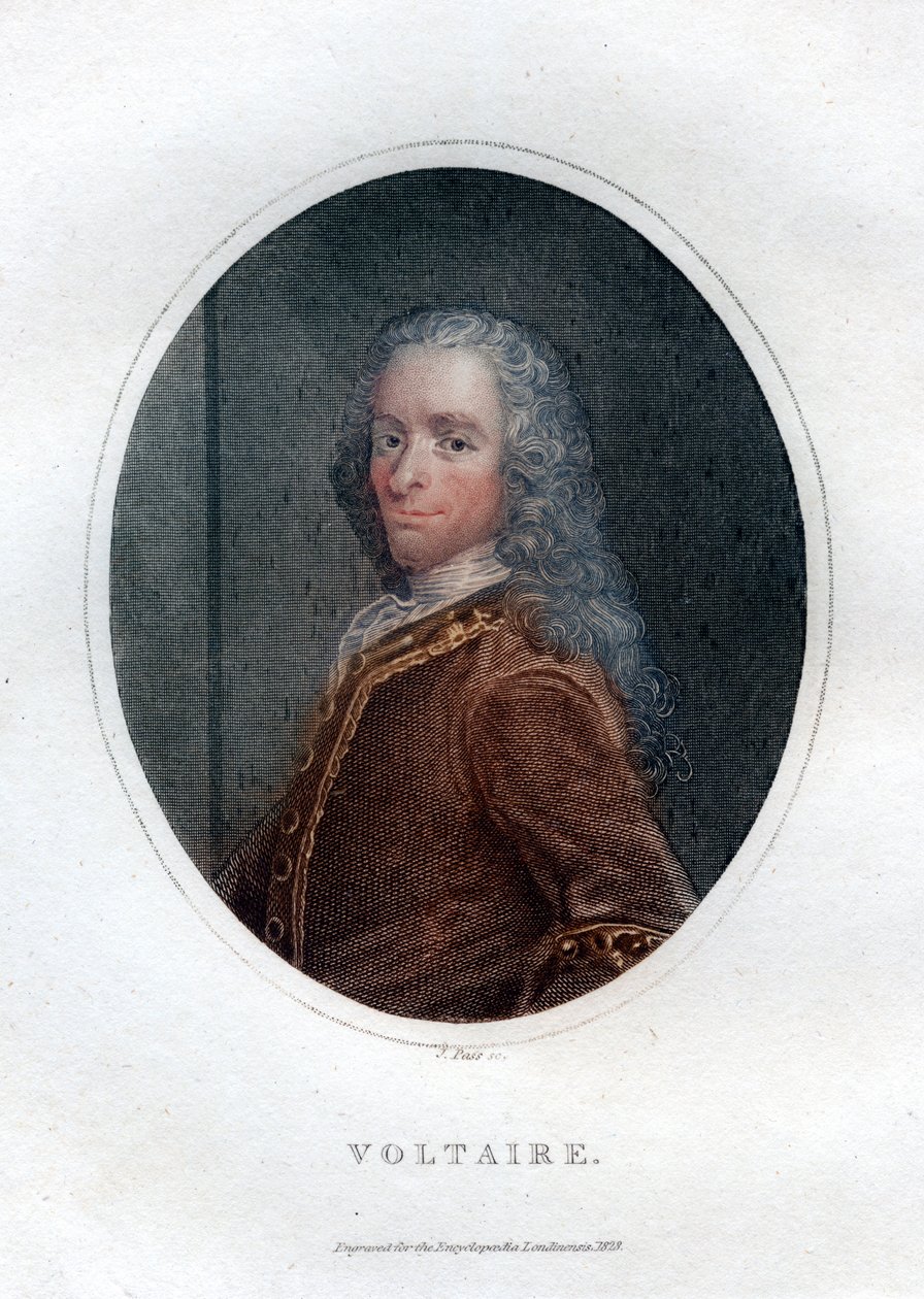 Francois Marie Arouet Voltaire, fransk 1700-talsförfattare och satiriker, 1828. av J. Pass