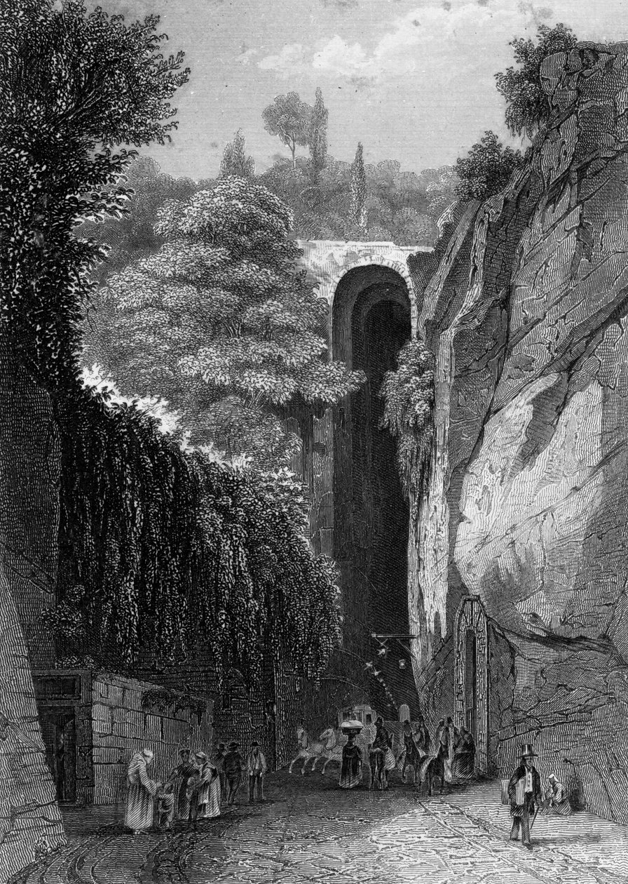 Grottan av Posillipo nära Neapel, Italien, 1800-talet av J. Poppel