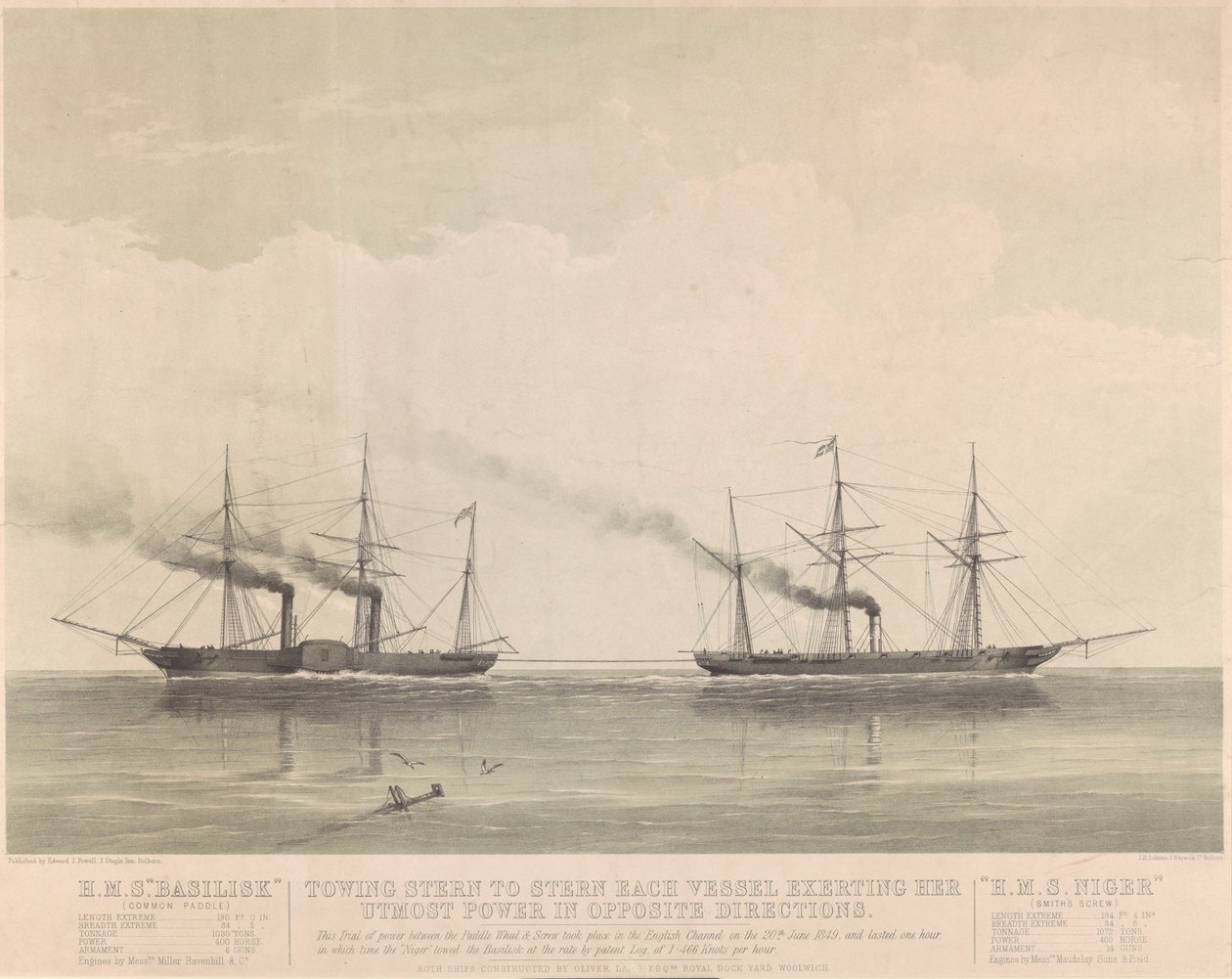 HMS "Basilisk" och HMS "Niger" den 20 juni 1849, ca 1849 (litografi) av J. R. Jobbins