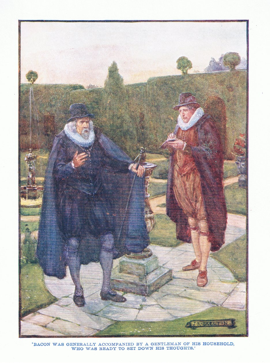 Bacon åtföljdes vanligtvis av en gentleman från hans hushåll, från English Literature pub. av T C & EC Jack, ca 1920 av J. R. Skelton