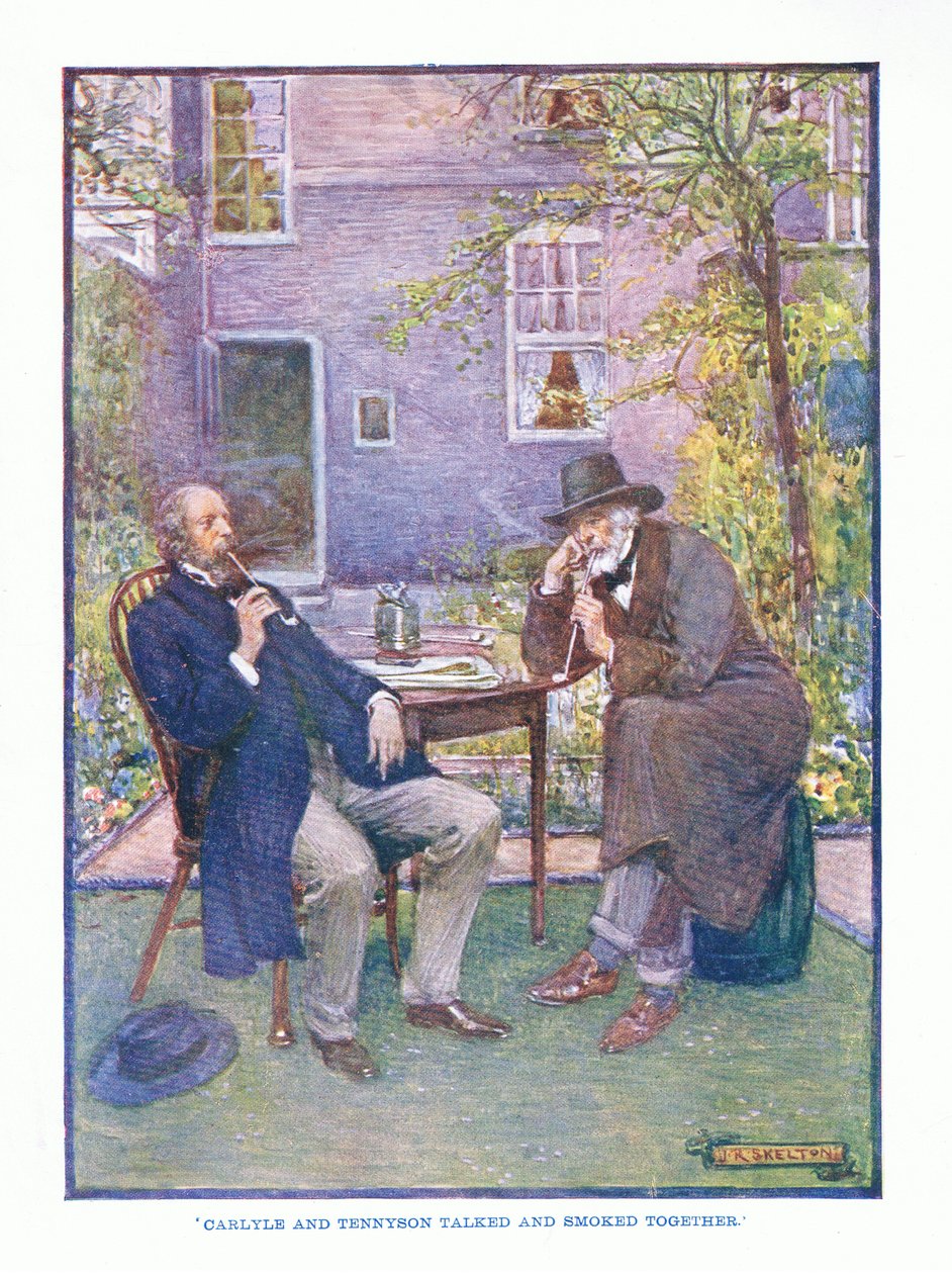Carlyle och Tennyson pratade och rökte tillsammans, från English Literature pub. av T C & EC Jack, ca 1920 av J. R. Skelton