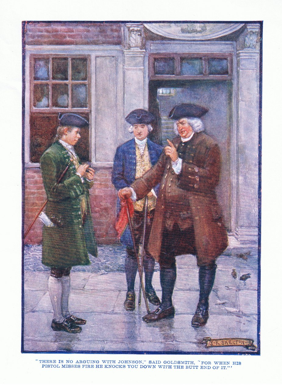 Det går inte att bråka med Johnson, sa Goldsmith, från English Literature pub.by T C & EC Jack, c.1920 av J. R. Skelton