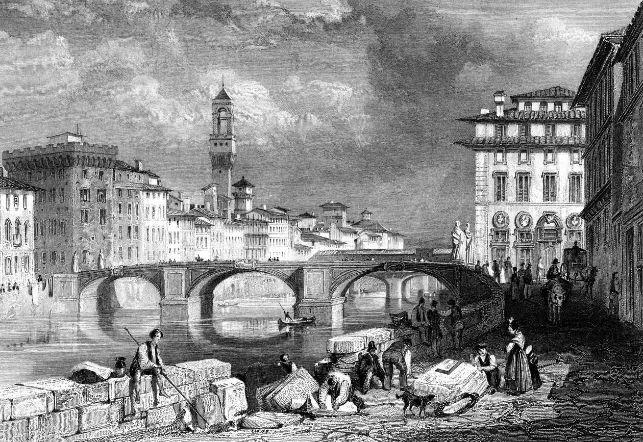 Ponte Santa Trinita, Florens, Italien, 1800-talet. av J. Redaway