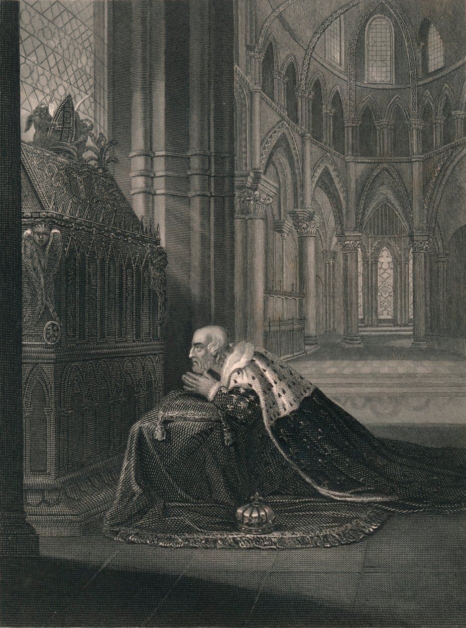 Lewis VII., kung av Frankrike, före Beckets grav, mitten av 1800-talet. av J. Rogers