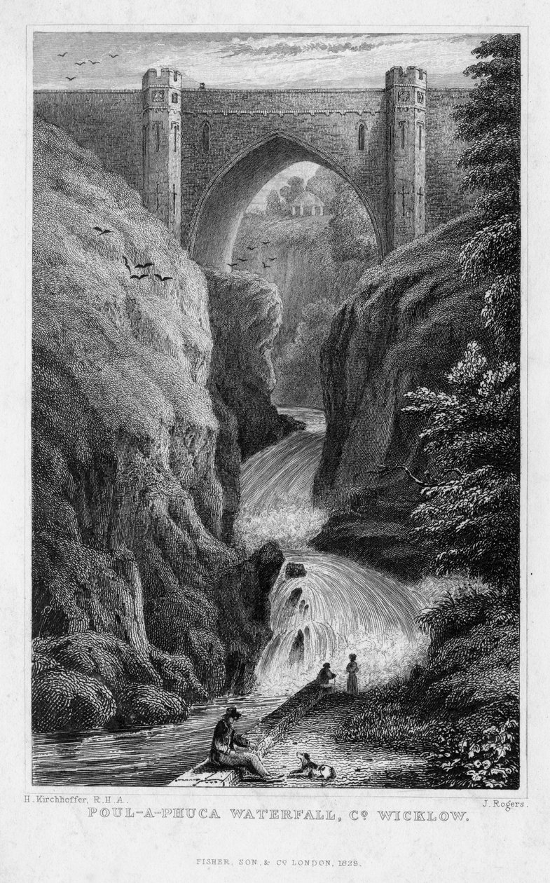 Poul a Phuca vattenfall, County Wicklow, 1829. av J. Rogers