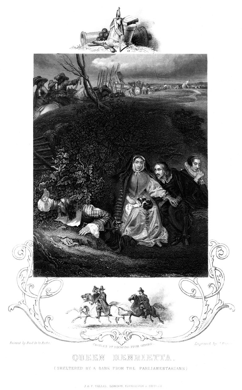 Drottning Henrietta 1609-1669 skyddad av en bank från parlamentarikerna, 1800-talet. av J. Rogers