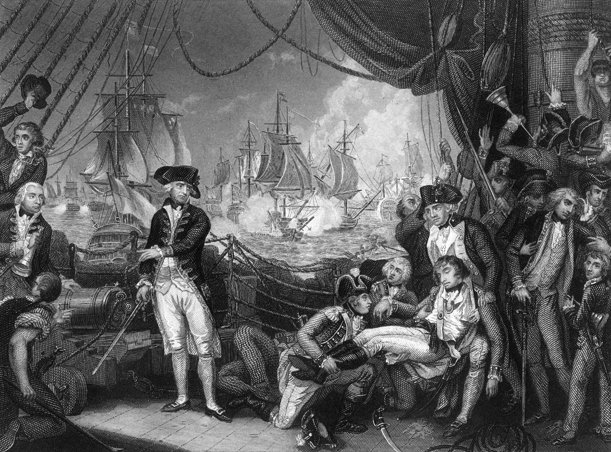 Scen på drottningen Charlottes däck, 1 juni 1794 c1857. av J. Rogers