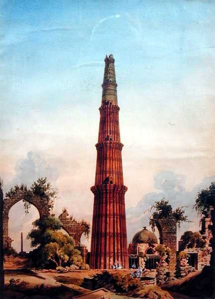 Qutb Minar, Delhi, ca 1815 (akvarell på papper) av J. Smith