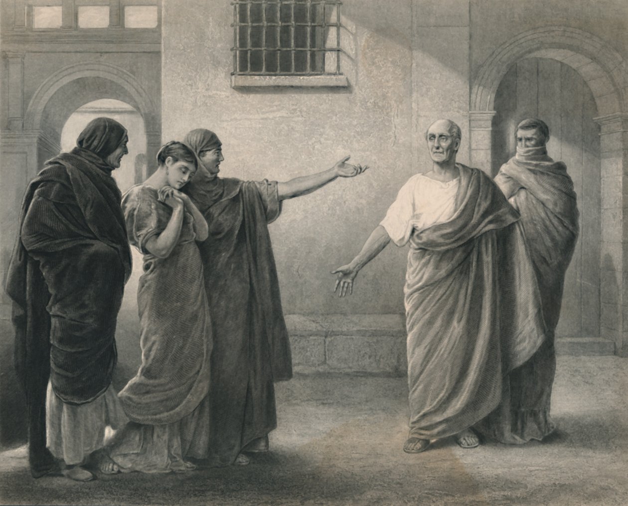 Volumnia förebråande Brutus och Sicinius Coriolanus, c1870 av J. Stephenson