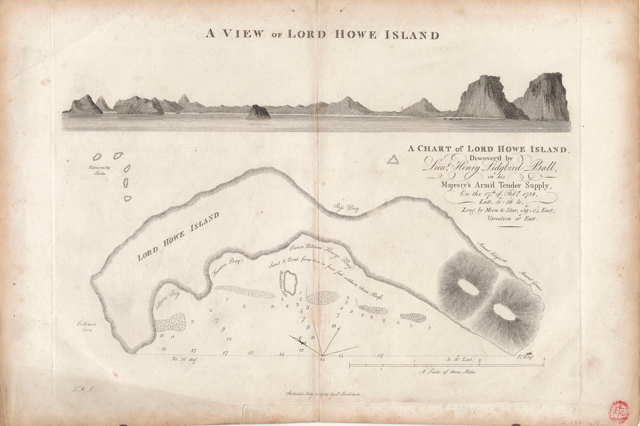 Ett sjökort över Lord Howe Island av J. Stockdale