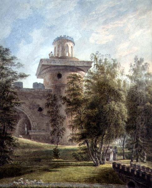 Utsikt över den pittoreska parken och observatoriet i Tsarskoye Selo (akvarell på papper) av J. Tearnof