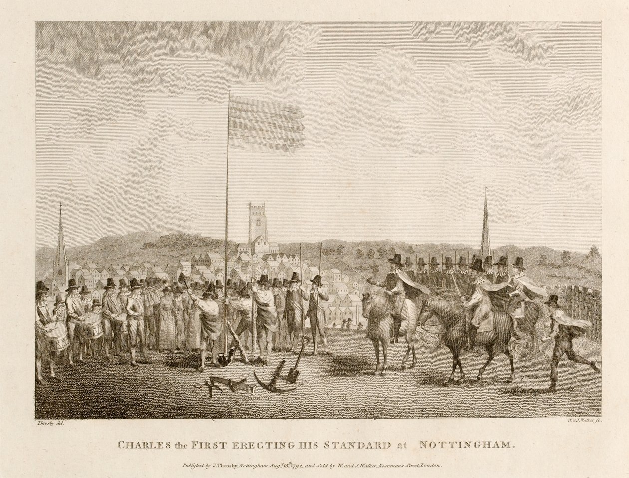 Charles den förste som reser sin standard i Nottingham av J. Throsby
