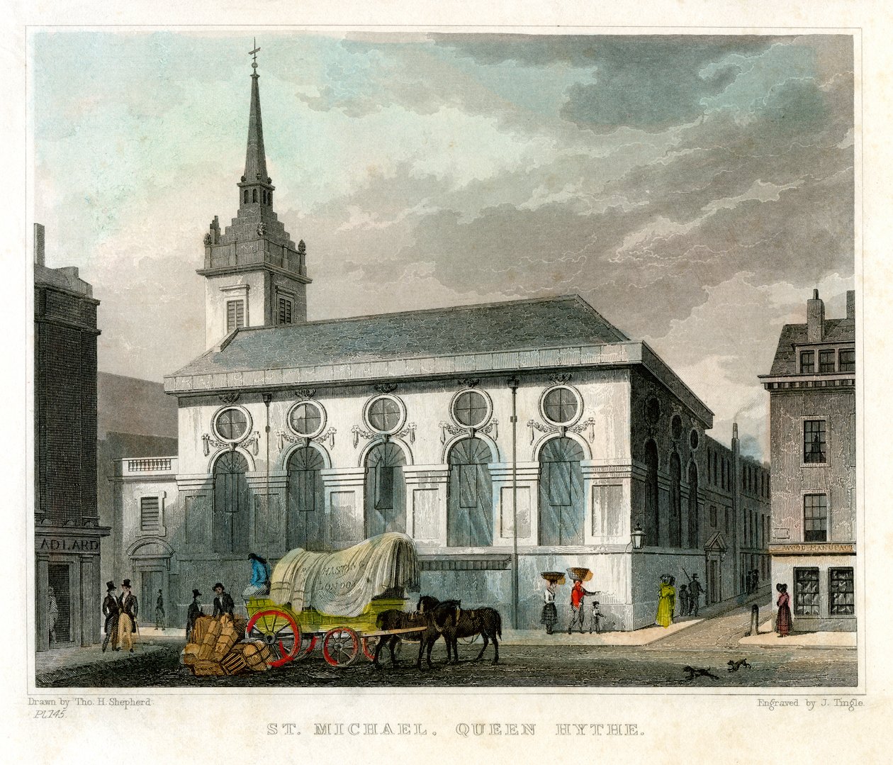 Church of St Michael Queenhithe, City of London, 1831. av J. Tingle