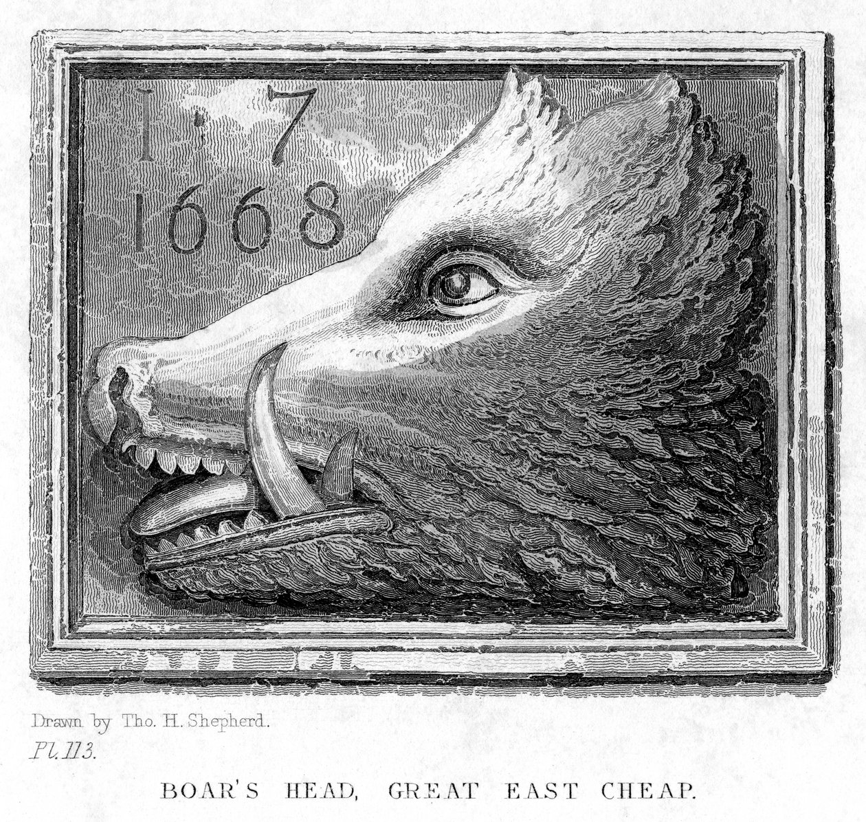 Värdshusskylt från Boars Head Tavern, Eastcheap, London, 1800-talet. av J. Tingle