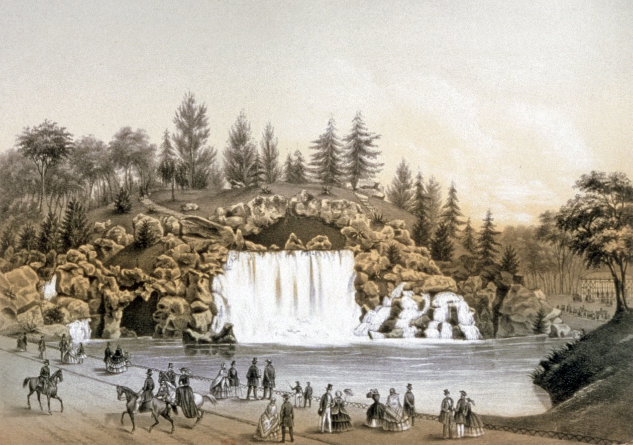 Vattenfallet Bois de Boulogne, ca 1860 (litografi) av J. Walter