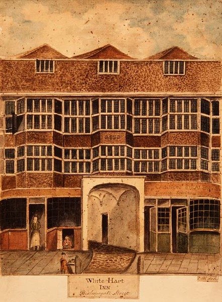 White Hart Inn, Bishopsgate Street, ca 1810 av J. Williams