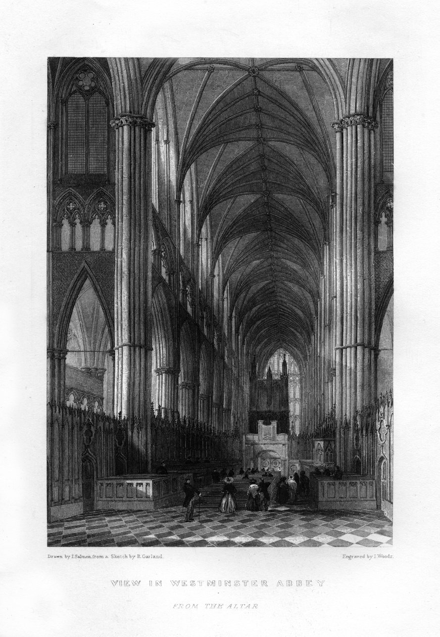 Westminster Abbey från altaret, London, 1800-talet. av J. Woods