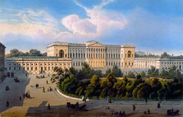 Storhertig Mikhails palats, Utsikt från torget, tryckt av Schmidt och Chevalier, utgiven av Lemercier, Paris, 1850-talet av J. after Charlemagne