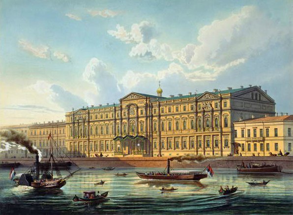 Storhertig Mikhails palats och Palace Embankment, tryckt av Jacottet och Bachelier, utgiven av Lemercier, Paris, 1850-talet av J. after Charlemagne